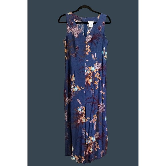 MONROE & MAIN WOMENS NAVY FLORAL ZIPUP CLOSURE STRAIGHT LEG JUMPSUIT SIZE 10